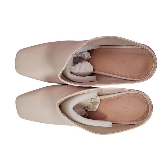 COUTGO Women's Square Toe Mules Snakeskin High Heel Ankle Boots Beige Size 10 - Picture 9 of 11